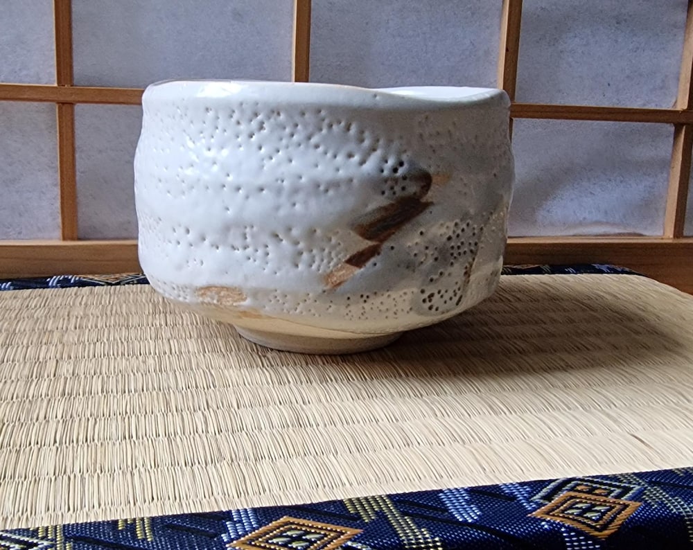 Vintage white shino yaki chawan tea bowl from Japan