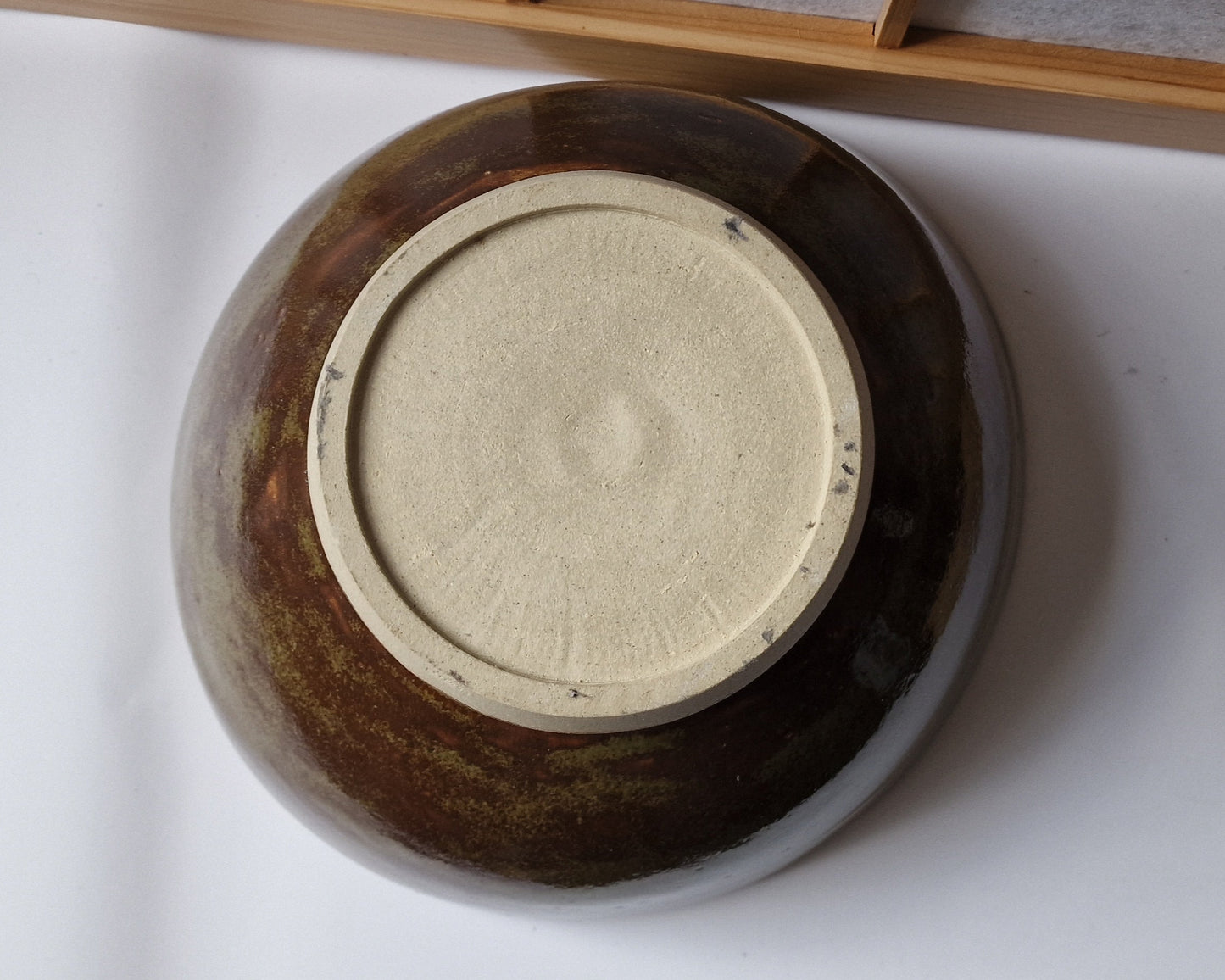 Large olive green serving bowl